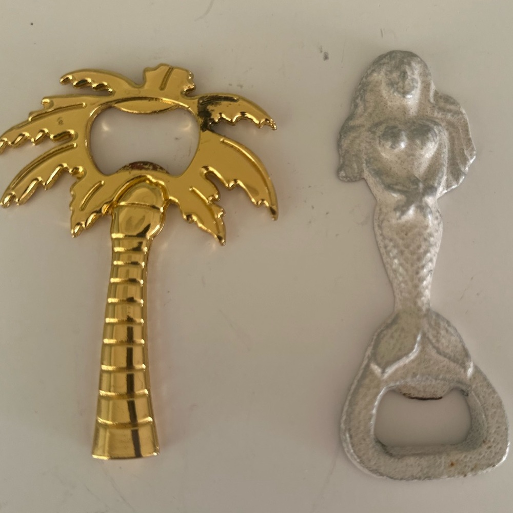 Gold Palm Tree and White & Silver Mermaid Bottle Openers